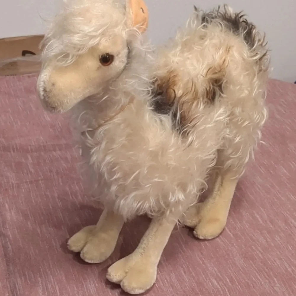 vintage steiff stuffed alpaca mohair collectible, silver ear marker, one owner